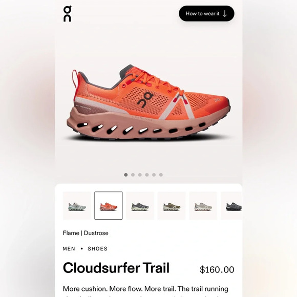 Men’s On Cloudsurfer Trail Shoes in Flame Dustrose Size 13 - Picture 8 of 8